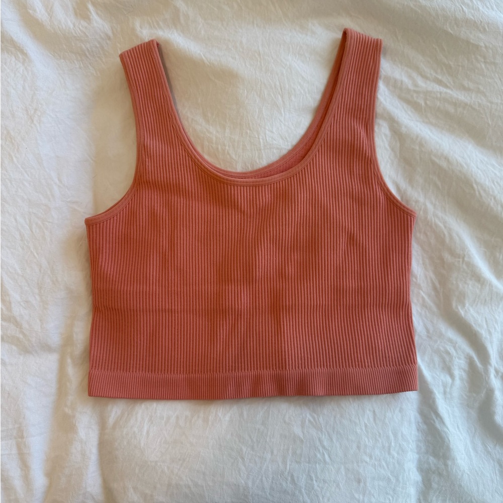 Forever 21 Ribbed Scoop Crop Tank - Peach